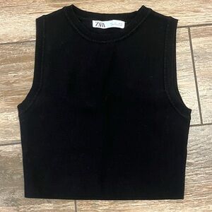 zara high neck sleeveless white tank top, ribbed